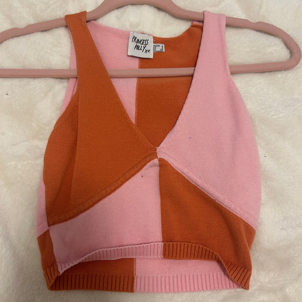 Princess Polly Asymmetrical Crop Tank Top in Orange and Pink